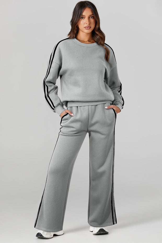 Round Neck Long Sleeve Top and Pants Active Set - Femme Allure