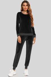 Round Neck Long Sleeve Loungewear Set with Pockets - Femme Allure