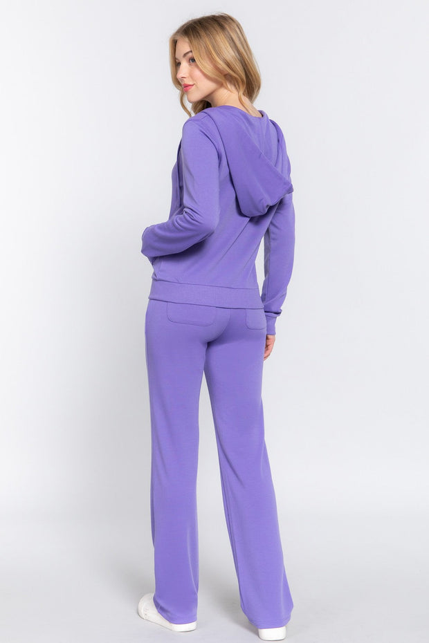 ACTIVE BASIC French Terry Zip Up Hoodie and Drawstring Pants Set - Femme Allure