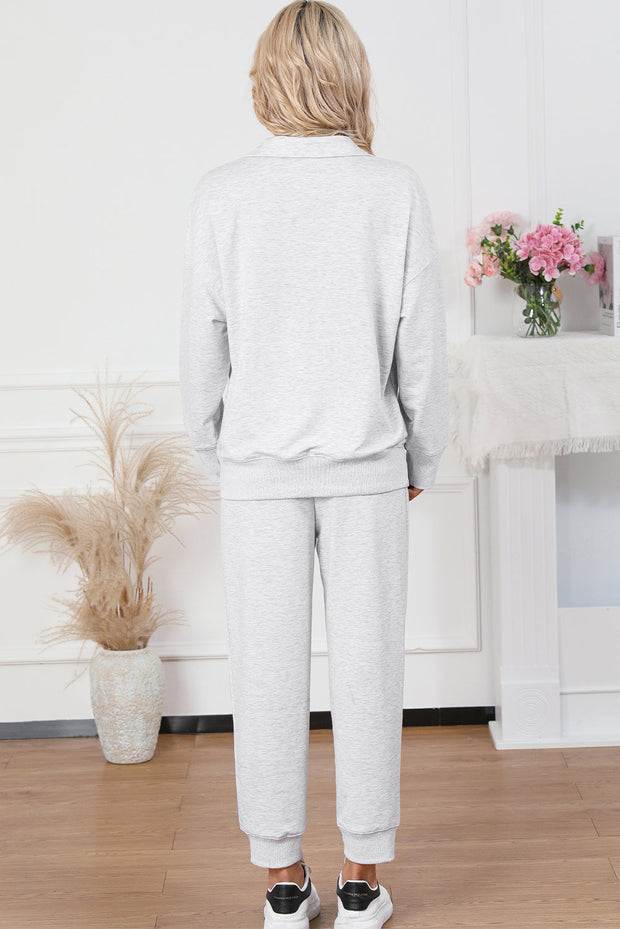 Half Zip Sweatshirt and Drawstring Sweatpants Set - Femme Allure