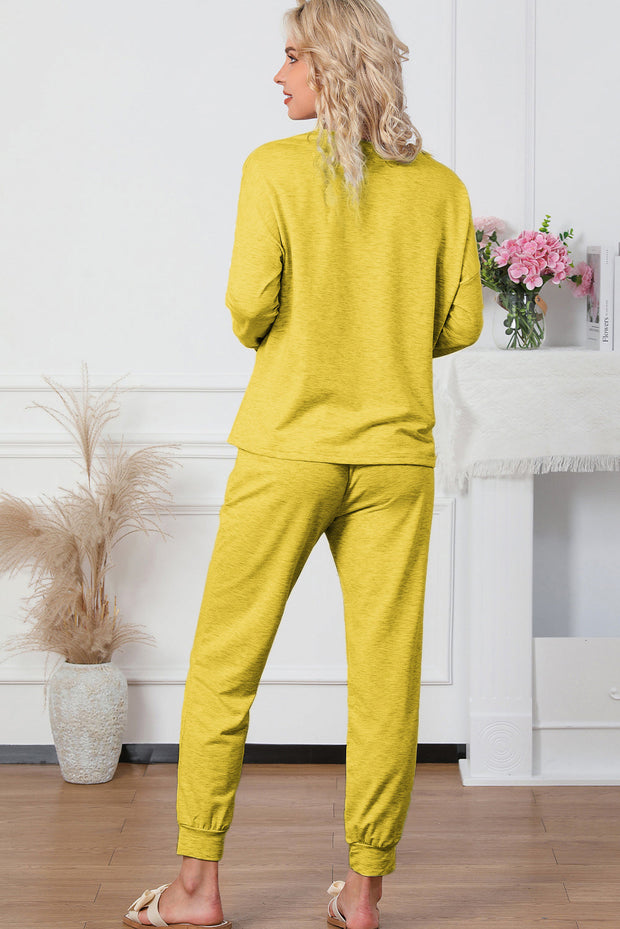 Round Neck Top and Drawstring Pants Lounge Set - Femme Allure