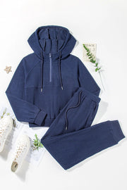 Drawstring Half Zip Hoodie and Joggers Active Set - Femme Allure