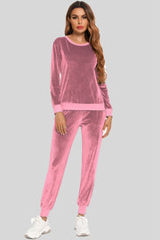 Round Neck Long Sleeve Loungewear Set with Pockets - Femme Allure