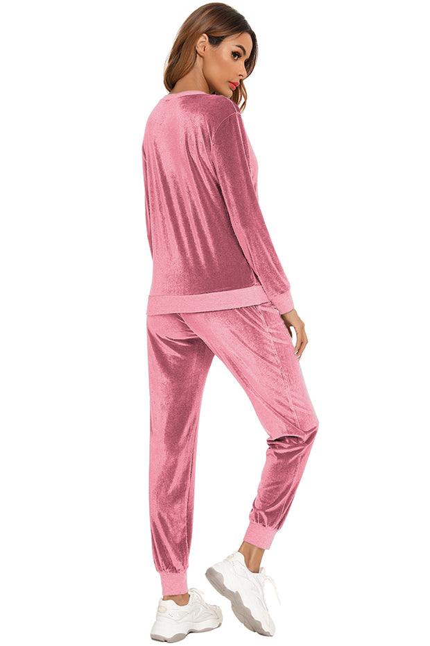 Round Neck Long Sleeve Loungewear Set with Pockets - Femme Allure