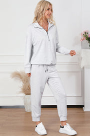 Half Zip Sweatshirt and Drawstring Sweatpants Set - Femme Allure