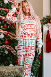 Christmas Element Round Neck Top and Pants Lounge Set - Femme Allure