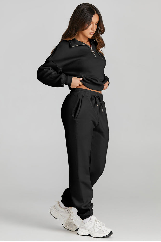 Quarter Zip Top and Drawstring Pants Active Set - Femme Allure