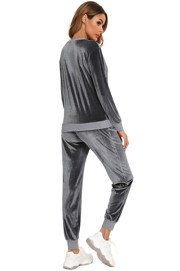 Round Neck Long Sleeve Loungewear Set with Pockets - Femme Allure