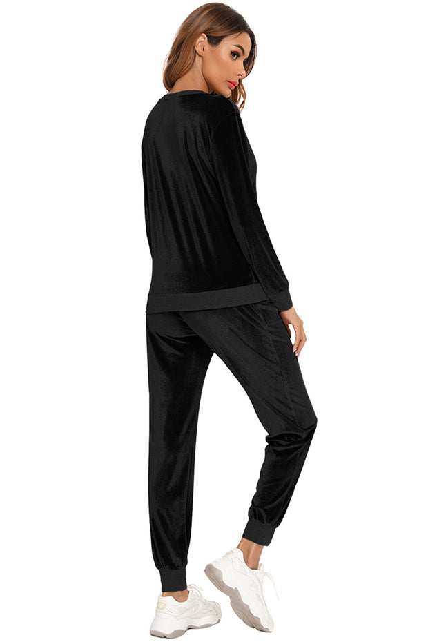 Round Neck Long Sleeve Loungewear Set with Pockets - Femme Allure