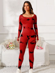 Scoop Neck Long Sleeve Active Jumpsuit - Femme Allure