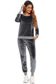 Round Neck Long Sleeve Loungewear Set with Pockets - Femme Allure