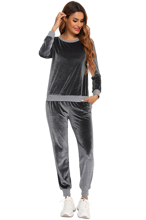 Round Neck Long Sleeve Loungewear Set with Pockets - Femme Allure