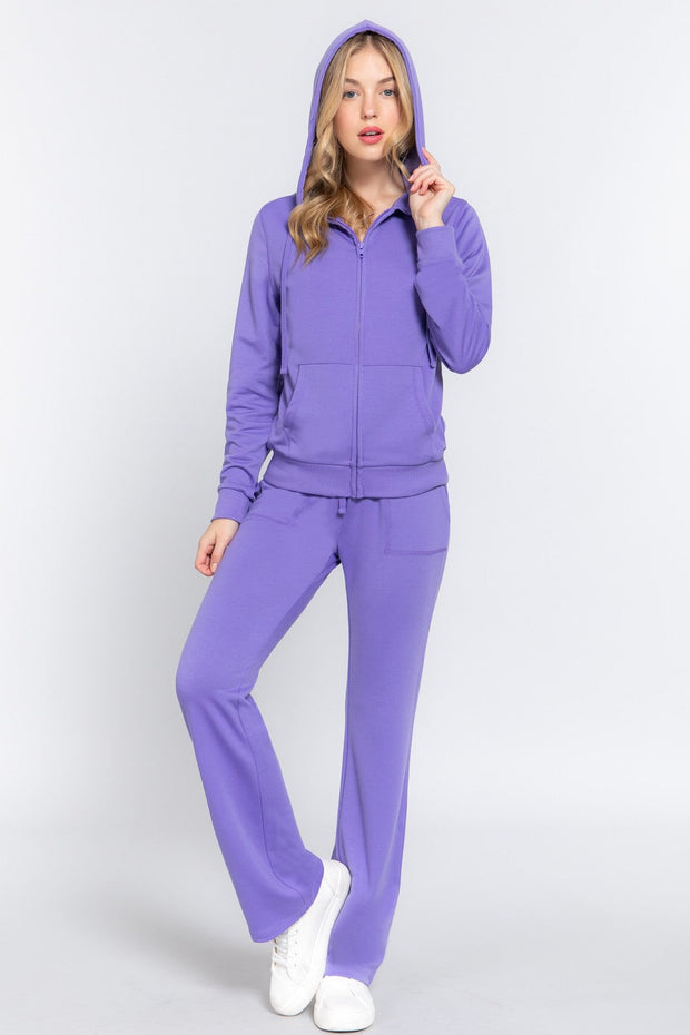 ACTIVE BASIC French Terry Zip Up Hoodie and Drawstring Pants Set - Femme Allure