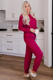 Round Neck Top and Drawstring Pants Lounge Set - Femme Allure