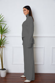 Turtleneck Dropped Shoulder Top and Pants Sweater Set - Femme Allure