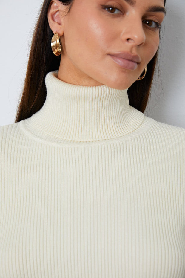 Turtleneck Dropped Shoulder Top and Pants Sweater Set - Femme Allure