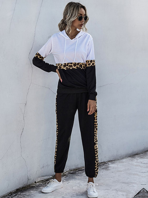 Perfee Contrast Long Sleeve Hooded Top and Joggers Set - Femme Allure