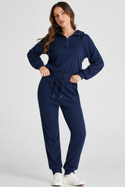 Drawstring Half Zip Hoodie and Joggers Active Set - Femme Allure