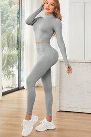 Mock Neck Long Sleeve Top and Leggings Active Set - Femme Allure