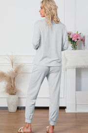 Round Neck Top and Drawstring Pants Lounge Set - Femme Allure