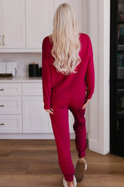 Round Neck Top and Drawstring Pants Lounge Set - Femme Allure