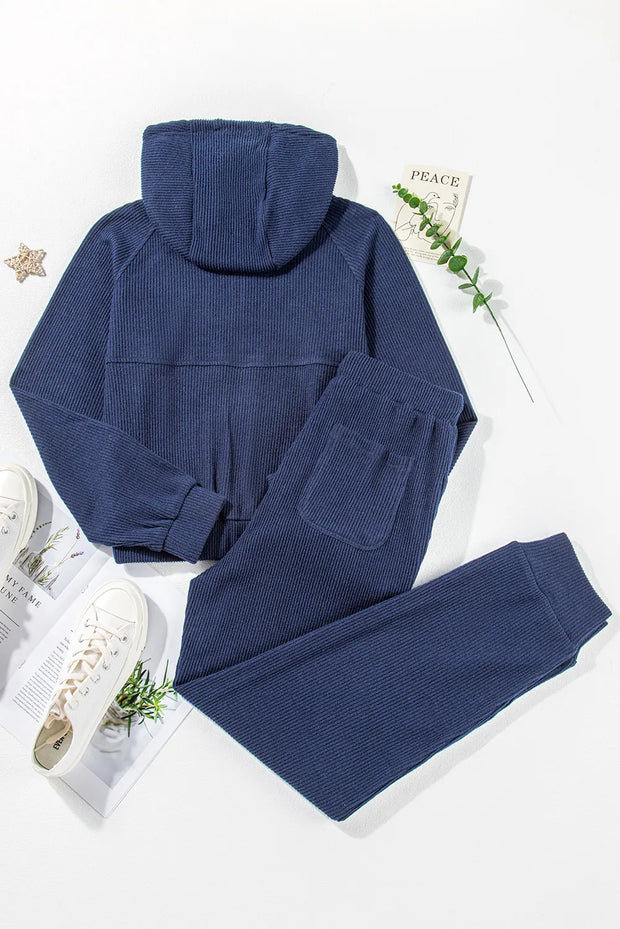 Drawstring Half Zip Hoodie and Joggers Active Set - Femme Allure