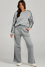 Round Neck Long Sleeve Top and Pants Active Set - Femme Allure