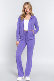 ACTIVE BASIC French Terry Zip Up Hoodie and Drawstring Pants Set - Femme Allure