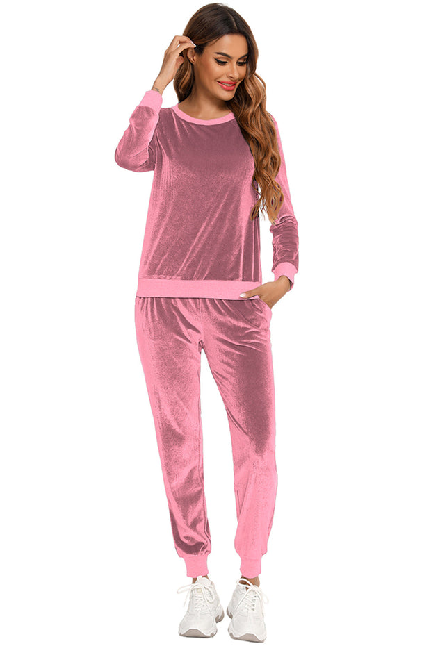 Round Neck Long Sleeve Loungewear Set with Pockets - Femme Allure