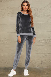 Round Neck Long Sleeve Loungewear Set with Pockets - Femme Allure