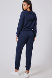 Drawstring Half Zip Hoodie and Joggers Active Set - Femme Allure